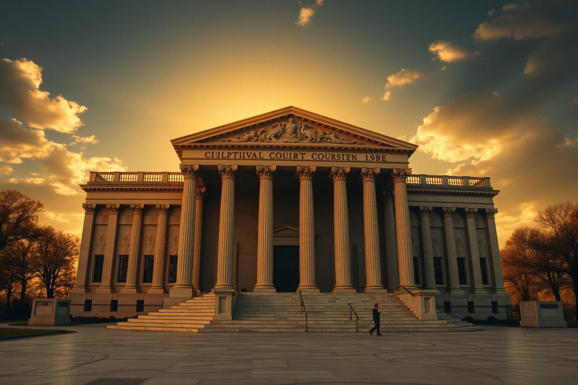 Stately courthouse at golden hour